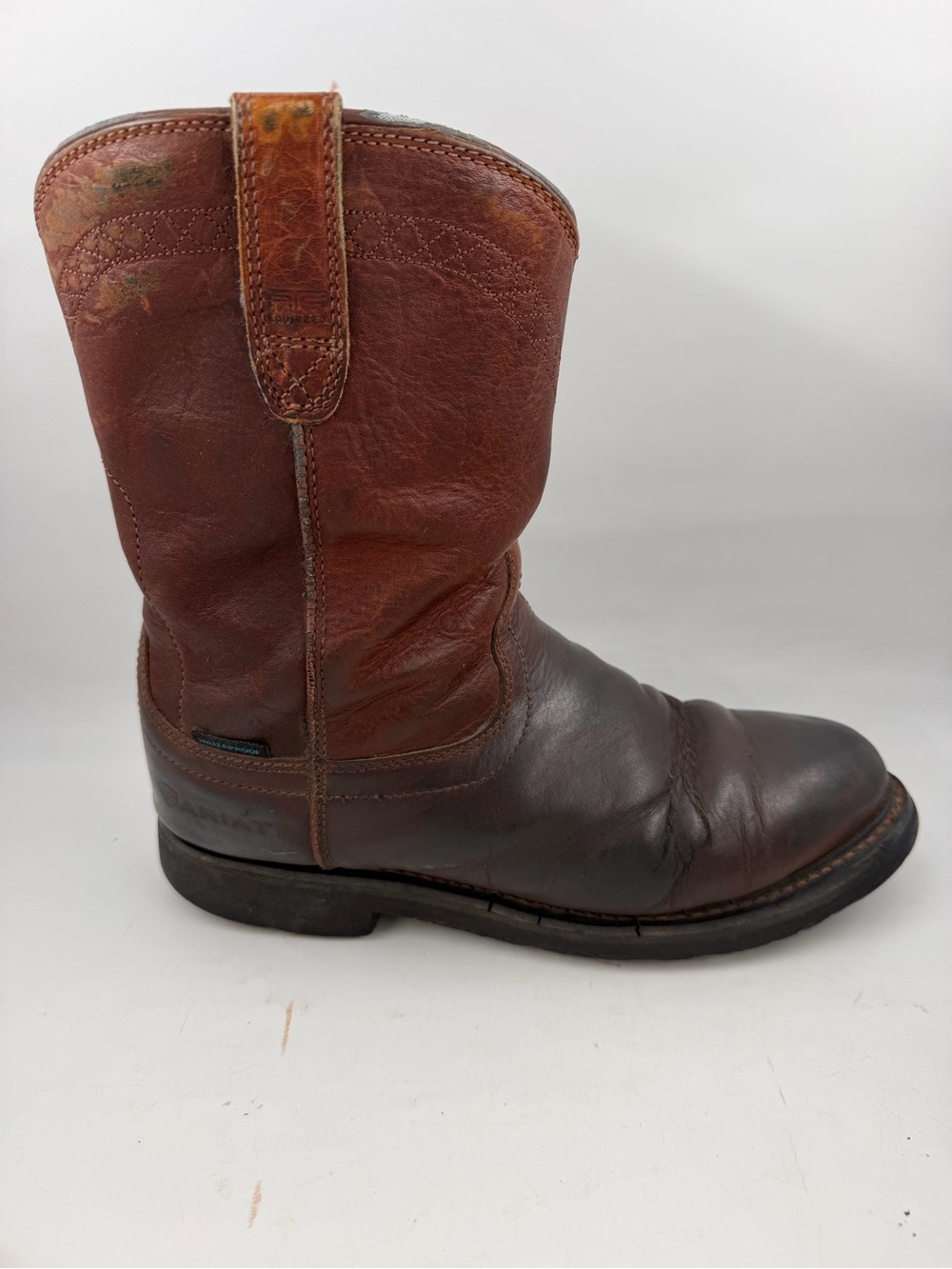 Ariat Mens Sierra H2O Waterproof- SZ 9EE- Brown Leather Pull-On Work Boots